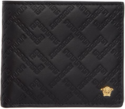 Versace: Black & Gold Greek Key Wallet 